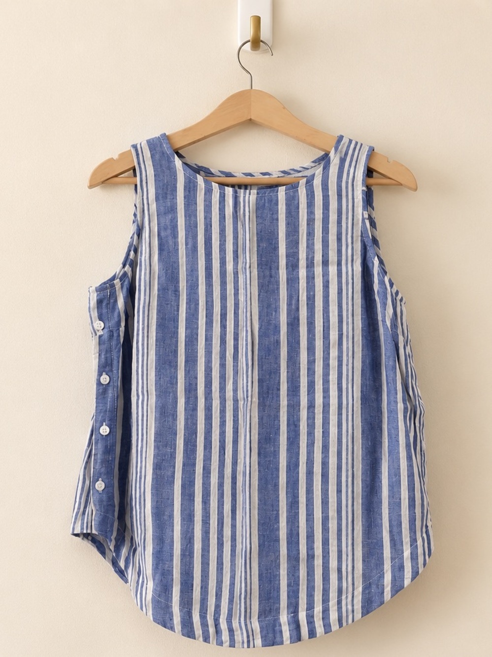 BeachLunchLounge Blue White Striped Linen Blend Tank Top XS Coastal
